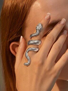 3/$35 Silver Tone Statement Snake Ring Adjustable Wrap Coiled Serpent Jewelry
